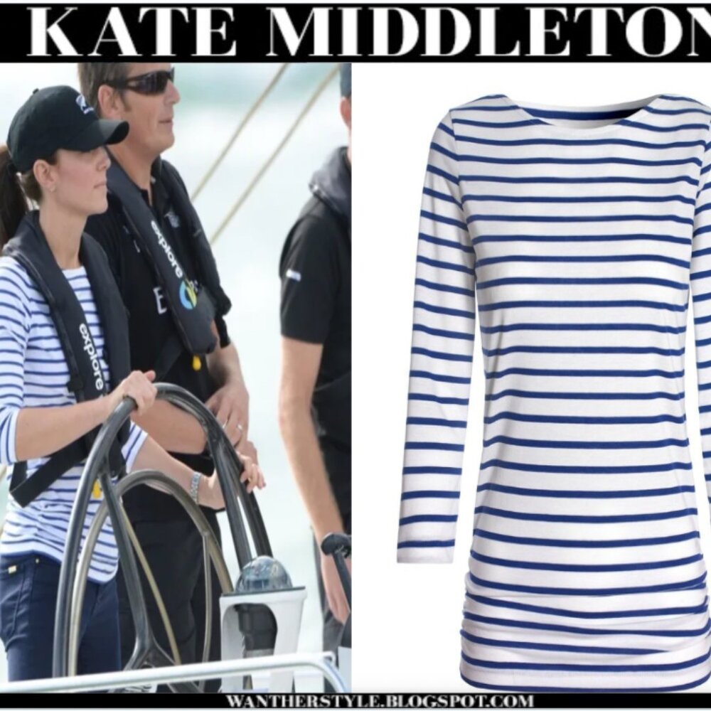 ME+EM  White Cobalt Stripe Breton Top SIZE XS